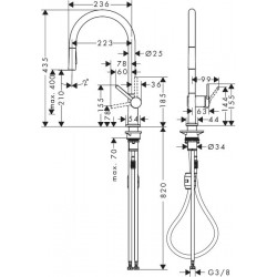 Смесител Hansgrohe Talis MS54-H210 SSF, 2jet, pull-out spray
